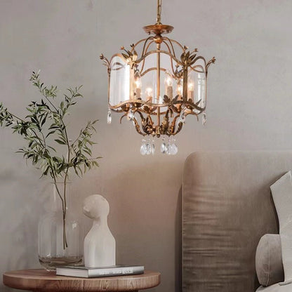 Affordable Retro Wrought Iron Glass Shade Candle Pendant Chandelier for Dining Room/Bedroom-Nobipets