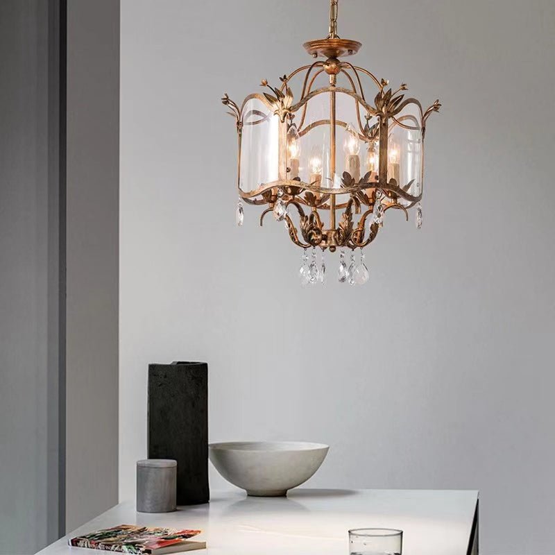 Affordable Retro Wrought Iron Glass Shade Candle Pendant Chandelier for Dining Room/Bedroom-Nobipets