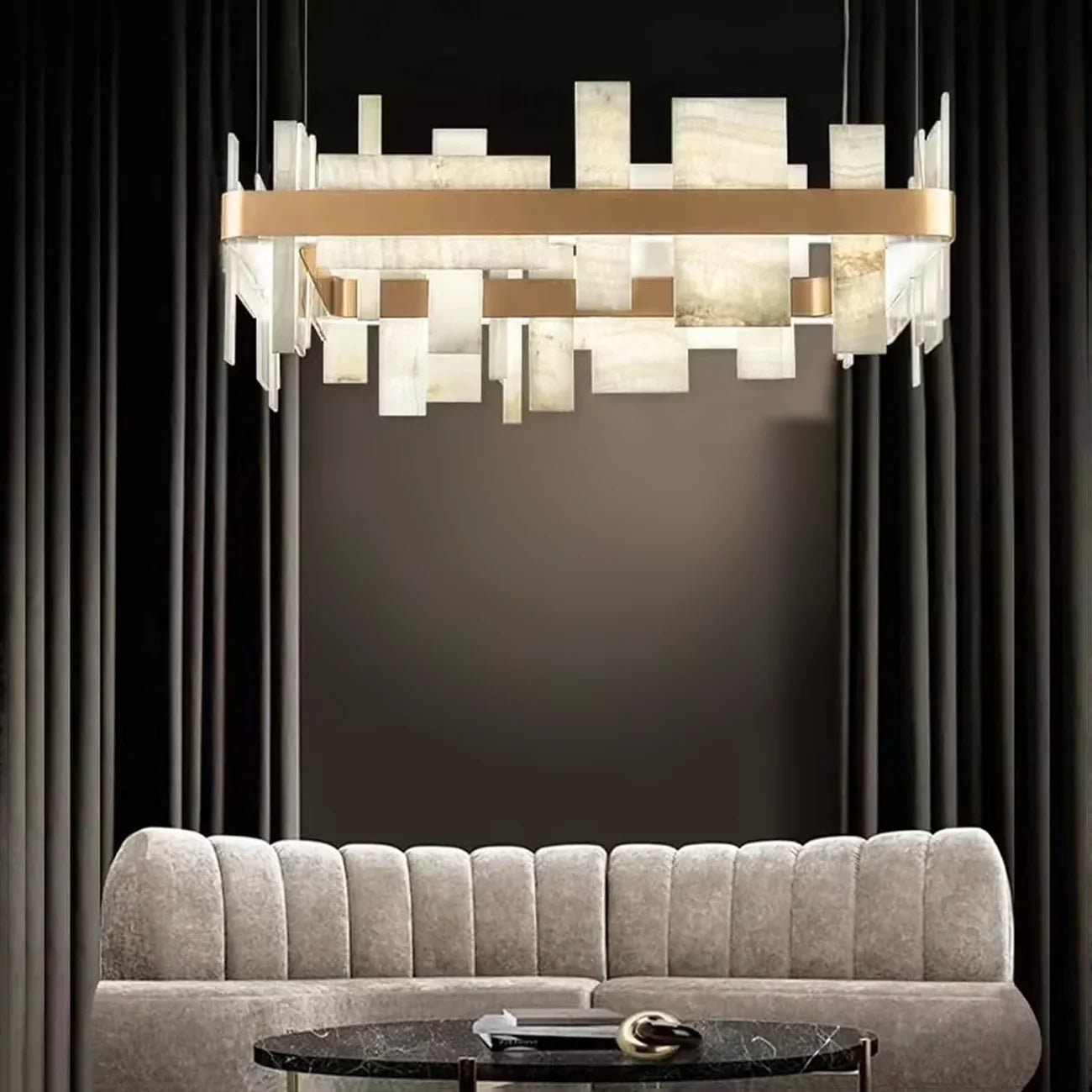 Alabaster Acropolis Round / Linear Chandelier-Nobipets