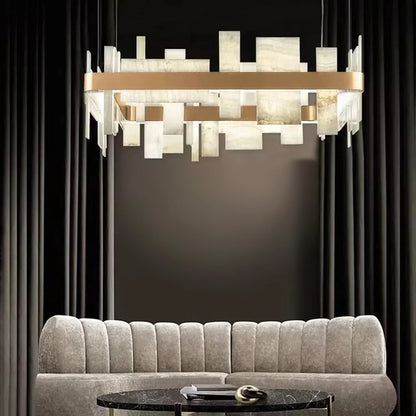 Alabaster Acropolis Round / Linear Chandelier-Nobipets