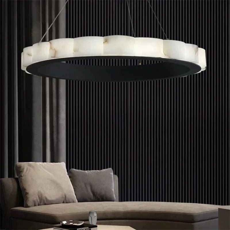 Alabaster Black Round Chandelier-Nobipets