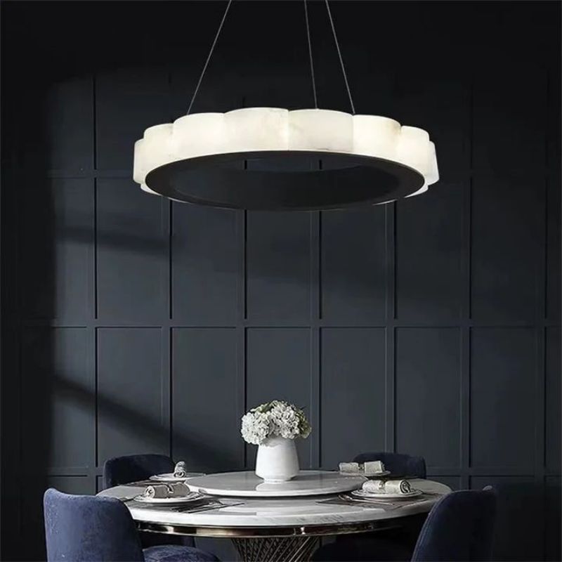 Alabaster Black Round Chandelier-Nobipets