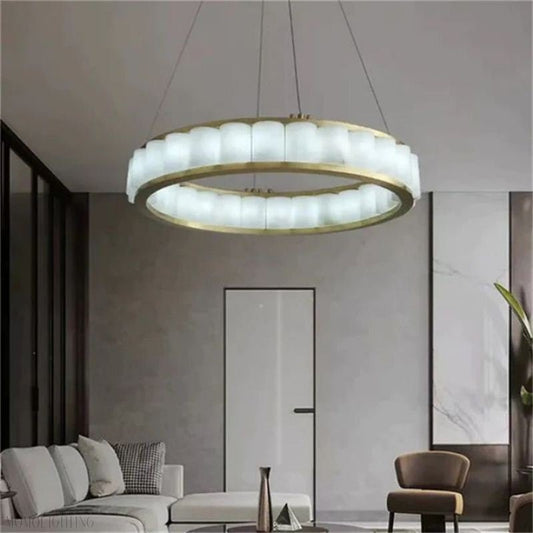 Alabaster Circle Round Chandeliers-Nobipets