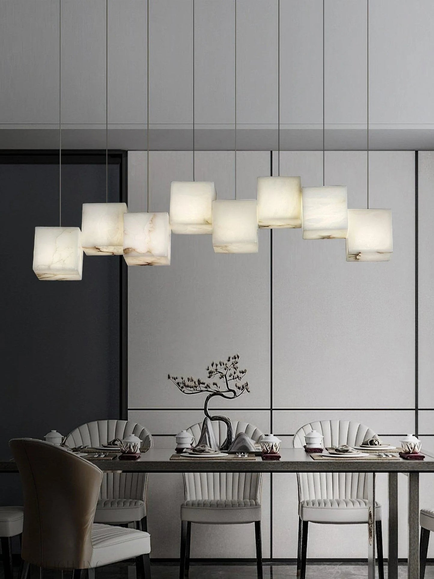 Alabaster Cubic Linear Chandelier-Nobipets