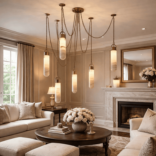 Alabaster Cylindrical Draped Chain Chandelier