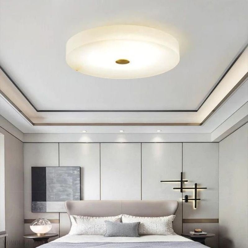 Alabaster Flush Mounted Round Led Chandelier-Nobipets
