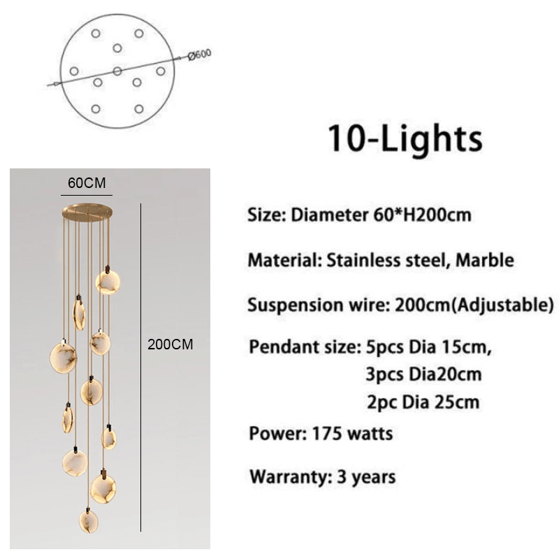 Alabaster Long Staircase Chandelier 5 styles-Nobipets