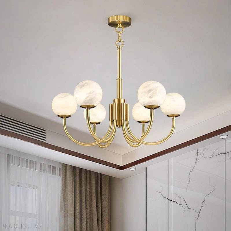 Alabaster Modern Brass Chandelier-Nobipets