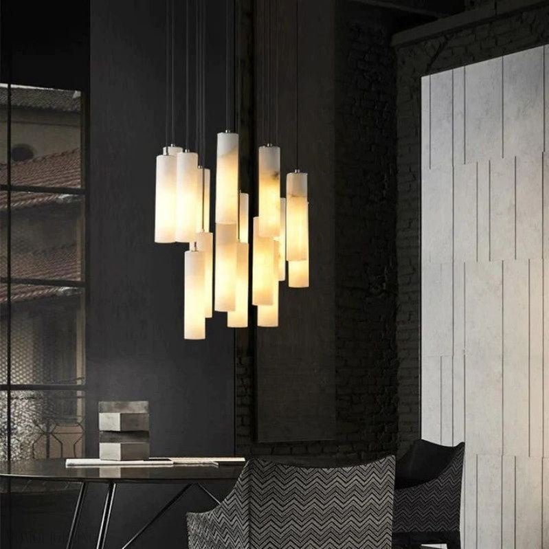 Alabaster Modern Cylindrical Round Chandelier 79"H-Nobipets
