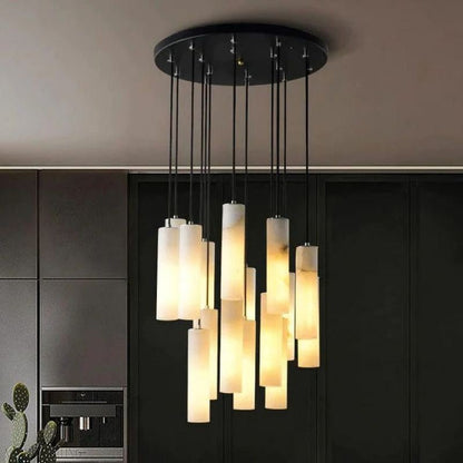 Alabaster Modern Cylindrical Round Chandelier-Nobipets