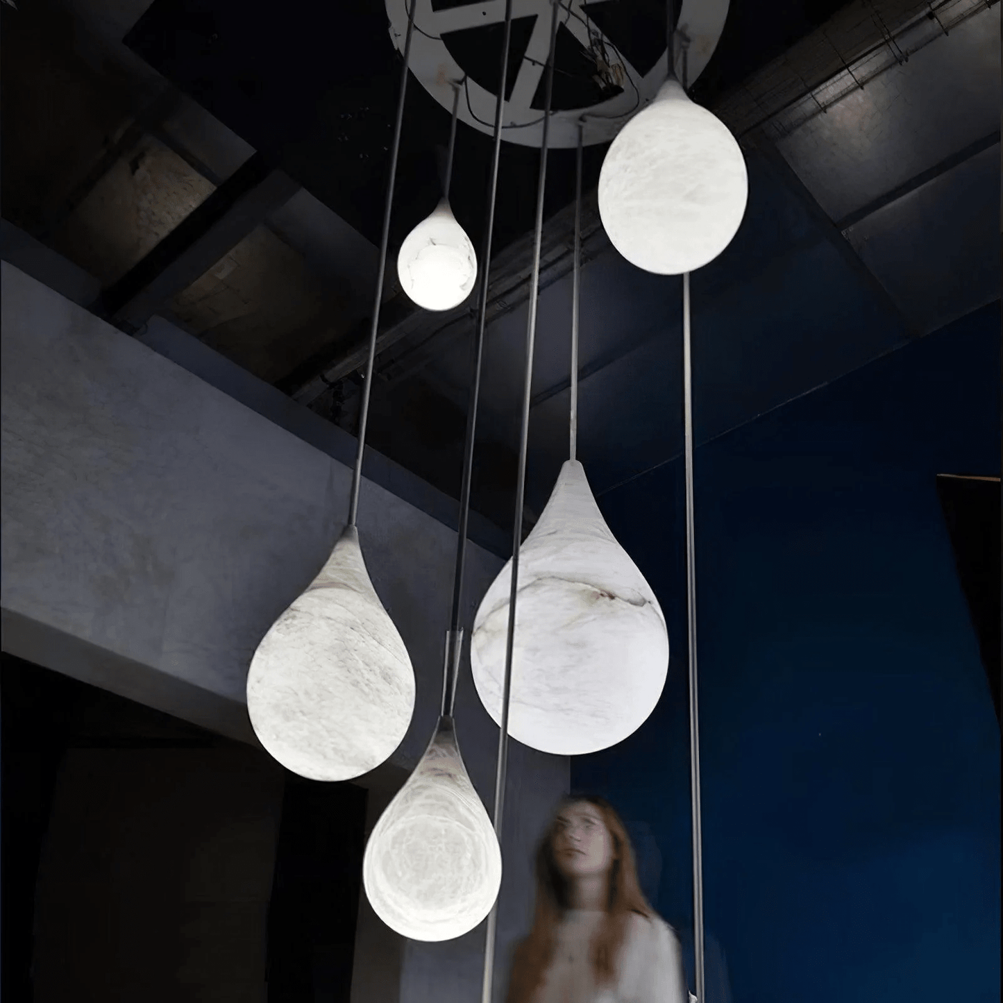 Alabaster Raindrop Pendant Lighting, Dining Table Pendant