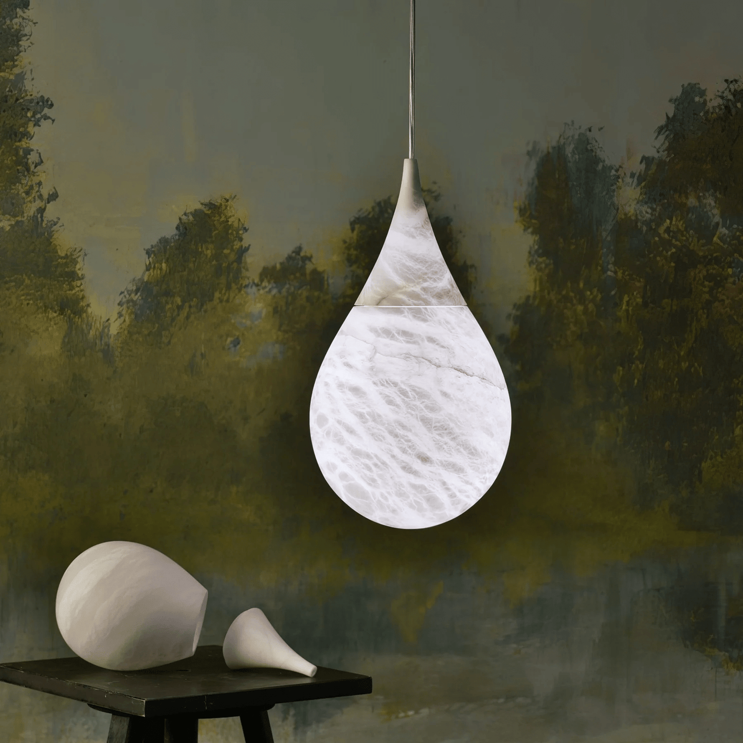Alabaster Raindrop Pendant Lighting, Dining Table Pendant