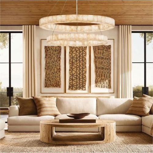 Alabaster Riven Two-Tier Round Chandelier 60"-Nobipets