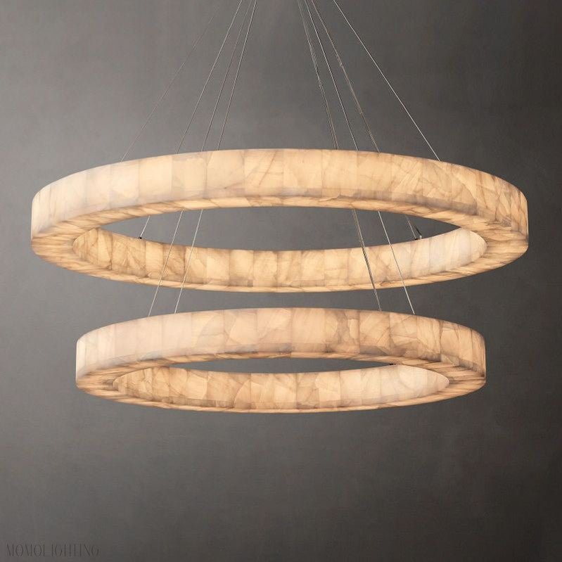 Alabaster Riven Two-Tier Round Chandelier 60"-Nobipets