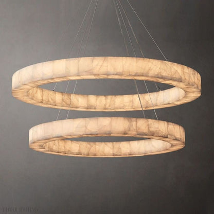 Alabaster Riven Two-Tier Round Chandelier 60"-Nobipets