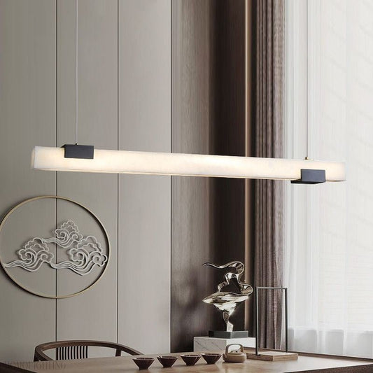 Alabaster Square Pillar Dining Chandelier-Nobipets