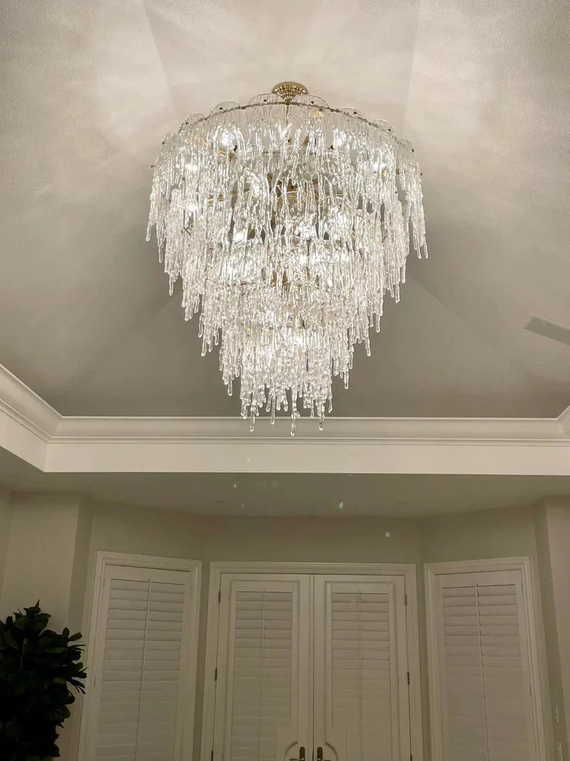Aletta Melting Drop Crystal Glass Round Chandelier-Nobipets