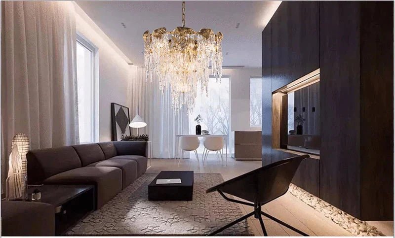 Aletta Melting Drop Crystal Glass Round Chandelier-Nobipets