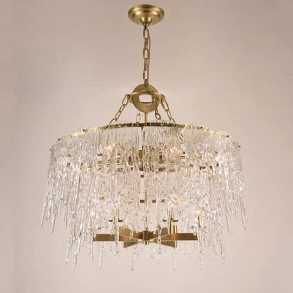 Aletta Melting Drop Crystal Glass Round Chandelier-Nobipets