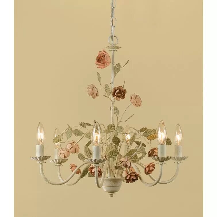 American Country Style Rustic Vintage Wrought Iron Flower Rose Chandelier Art Lamp for Bedroom Study Dining Room-Nobipets