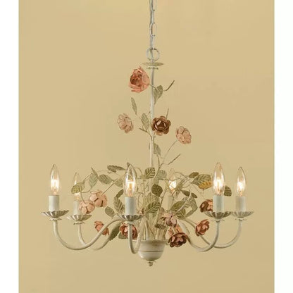 American Country Style Rustic Vintage Wrought Iron Flower Rose Chandelier Art Lamp for Bedroom Study Dining Room-Nobipets
