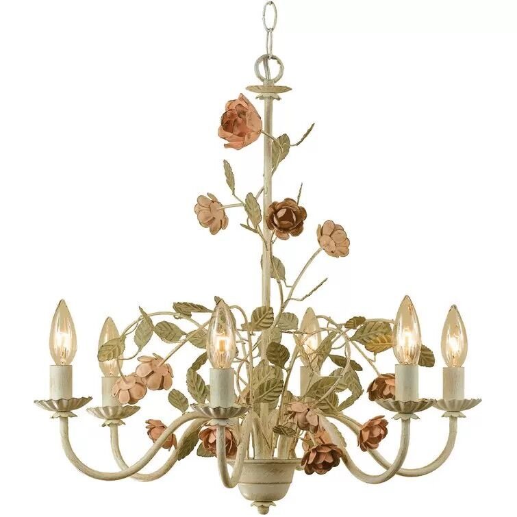 American Country Style Rustic Vintage Wrought Iron Flower Rose Chandelier Art Lamp for Bedroom Study Dining Room-Nobipets