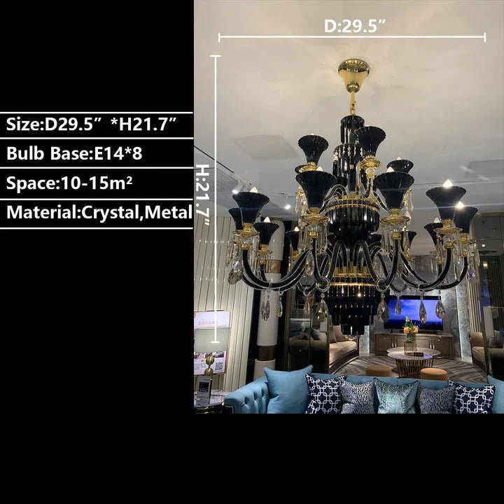American Traditional Candle Branch Crystal Chandelier Black And Gold Luxury Living Room/Dining Room Light Fixture-Nobipets