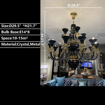 American Traditional Candle Branch Crystal Chandelier Black And Gold Luxury Living Room/Dining Room Light Fixture-Nobipets