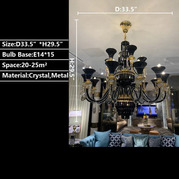 American Traditional Candle Branch Crystal Chandelier Black And Gold Luxury Living Room/Dining Room Light Fixture-Nobipets