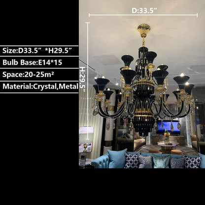 American Traditional Candle Branch Crystal Chandelier Black And Gold Luxury Living Room/Dining Room Light Fixture-Nobipets