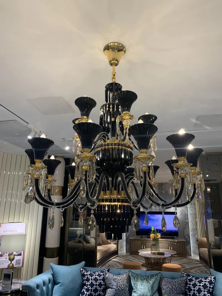 American Traditional Candle Branch Crystal Chandelier Black And Gold Luxury Living Room/Dining Room Light Fixture-Nobipets