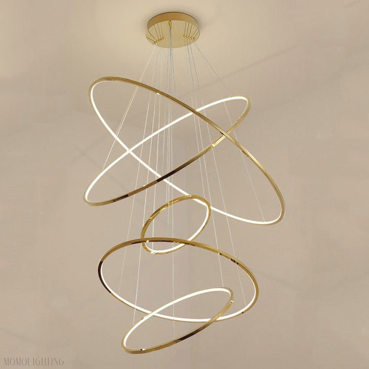 Amina Gold Multi Rings Chandelier for Lobby Villa-Nobipets