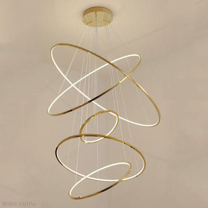 Amina Gold Multi Rings Chandelier for Lobby Villa-Nobipets