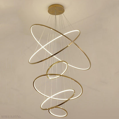 Amina Gold Multi Rings Chandelier for Lobby Villa-Nobipets