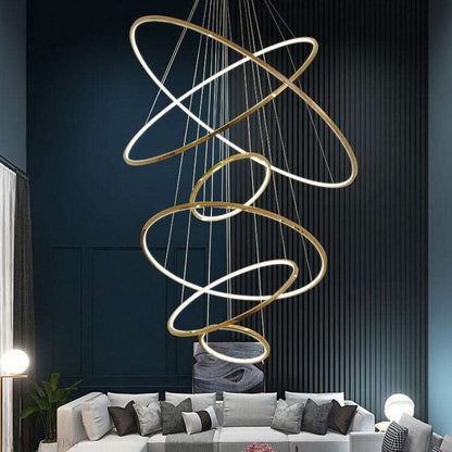 Amina Gold Multi Rings Chandelier for Lobby Villa-Nobipets