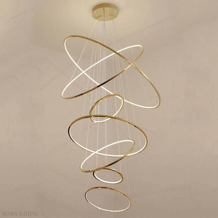 Amina Gold Multi Rings Chandelier for Lobby Villa-Nobipets