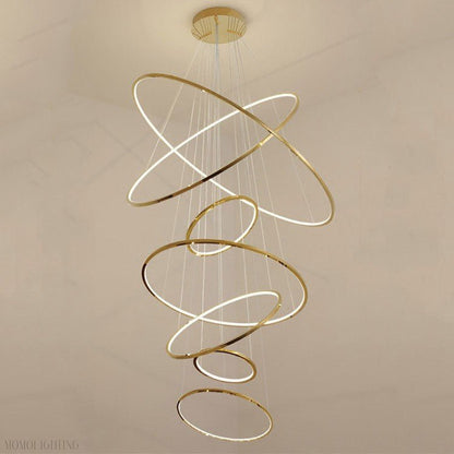 Amina Gold Multi Rings Chandelier for Lobby Villa-Nobipets