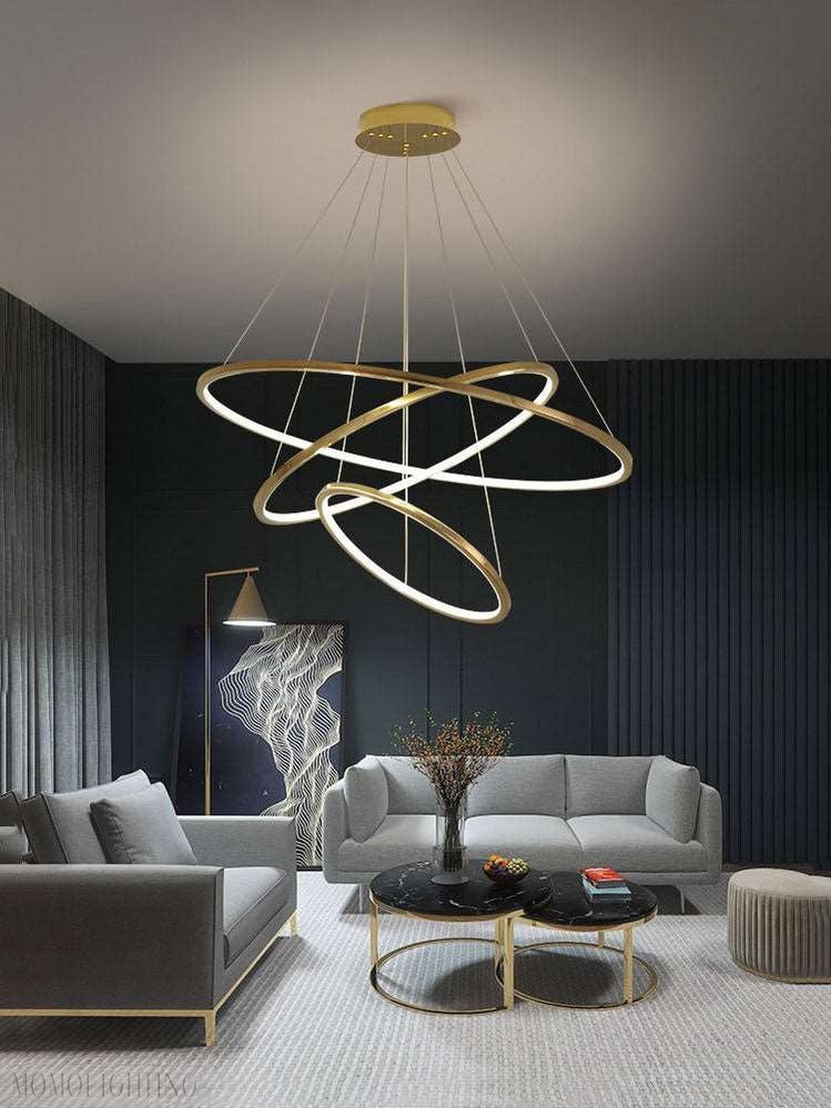 Amina Gold Multi Rings Chandelier for Lobby Villa-Nobipets