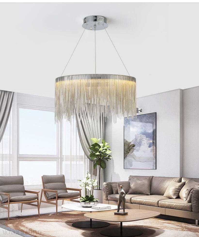 Angelina Aluminum Chain Tassel Round Chandelier-Nobipets