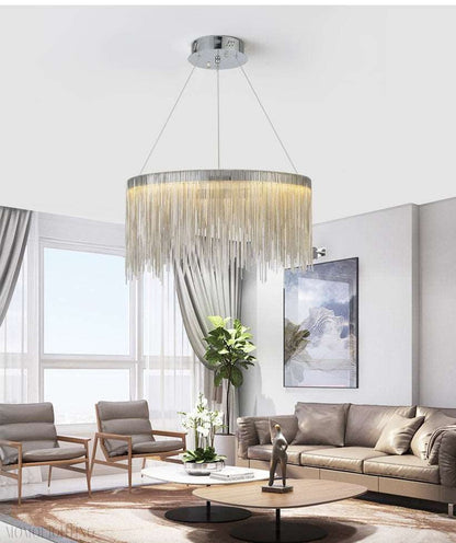 Angelina Aluminum Chain Tassel Round Chandelier-Nobipets