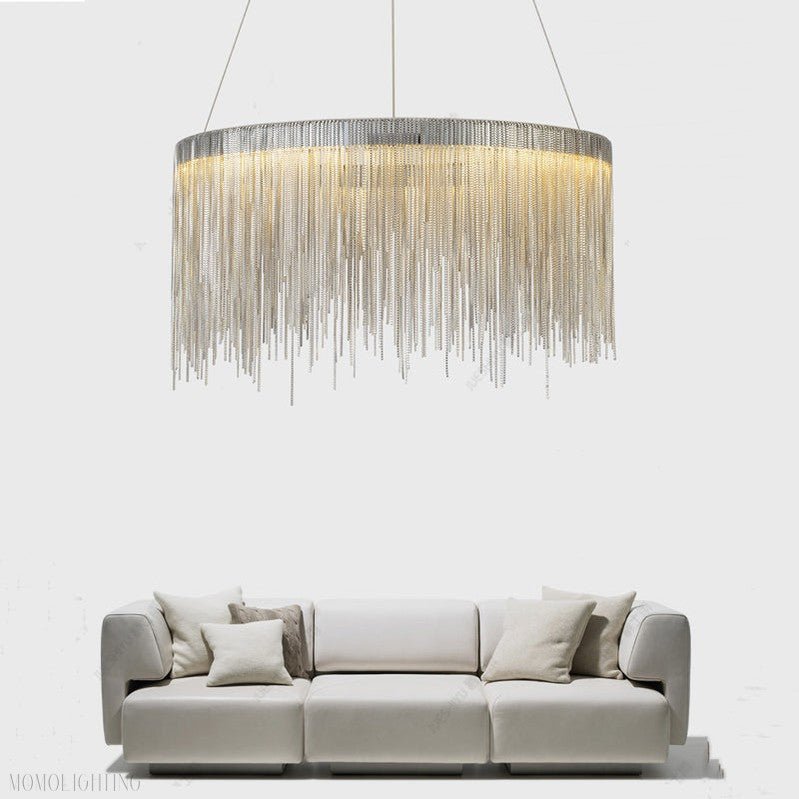 Angelina Aluminum Chain Tassel Round Chandelier-Nobipets