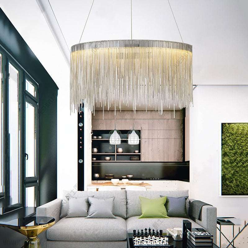 Angelina Aluminum Chain Tassel Round Chandelier-Nobipets