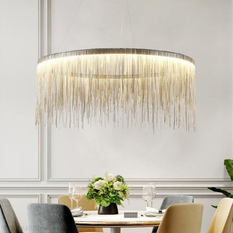 Angelina Aluminum Chain Tassel Round Chandelier-Nobipets