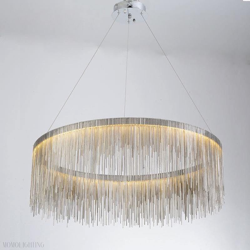 Angelina Aluminum Chain Tassel Round Chandelier-Nobipets