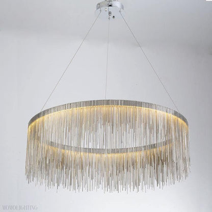 Angelina Aluminum Chain Tassel Round Chandelier-Nobipets