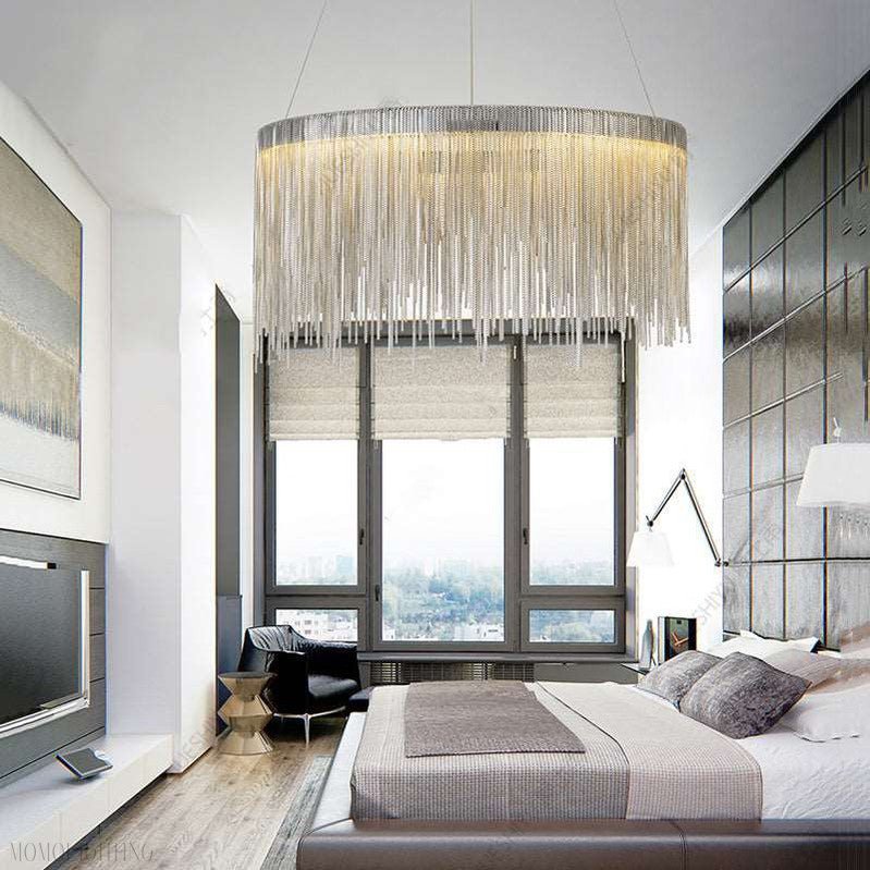 Angelina Aluminum Chain Tassel Round Chandelier-Nobipets