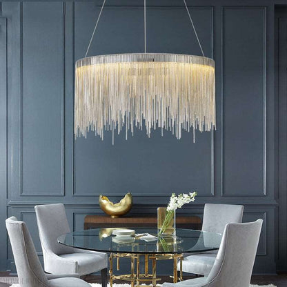 Angelina Aluminum Chain Tassel Round Chandelier-Nobipets