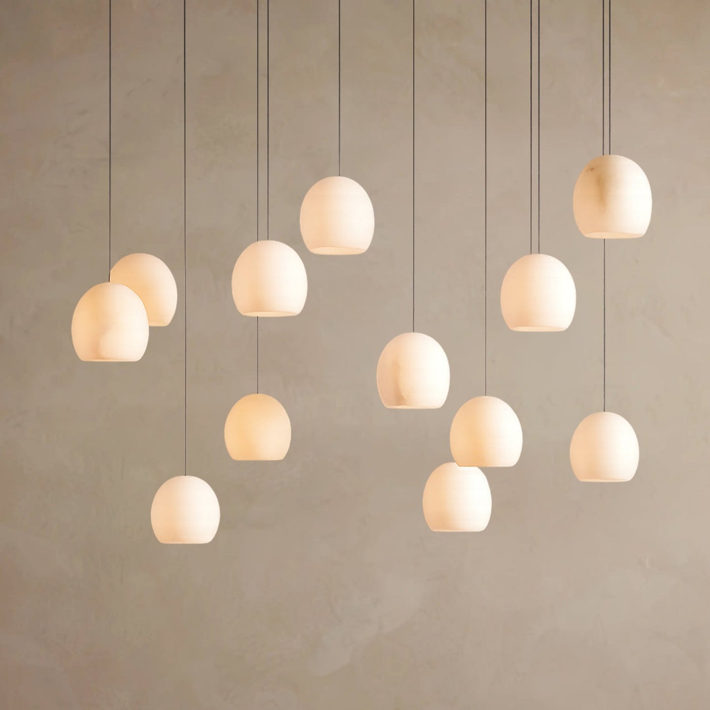 Arica Linear Chandelier with Natural Alabaster Stone Shades, Chandelier for Dining Room