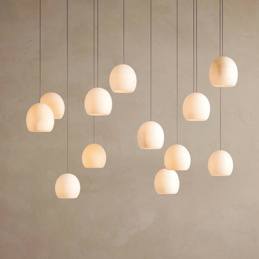 Arica Linear Chandelier with Natural Alabaster Stone Shades, Chandelier for Dining Room