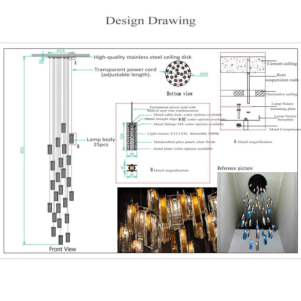Art Design 1/25/60/84-Light Colorful Rectangle Cluster Glass Tile Pendant/Chandelier-Nobipets